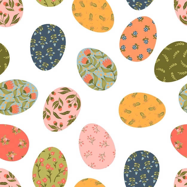 Easter eggs with floral texture vector seamless pattern Happy Easter eggs card Spring holiday