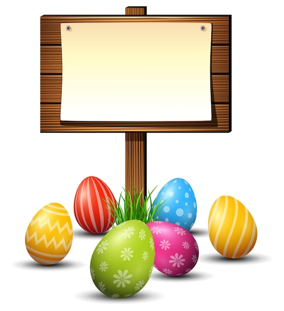 Easter eggs with wooden board