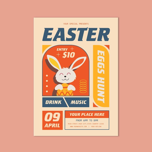 Vector an easter event poster for an event with a bunny on it.