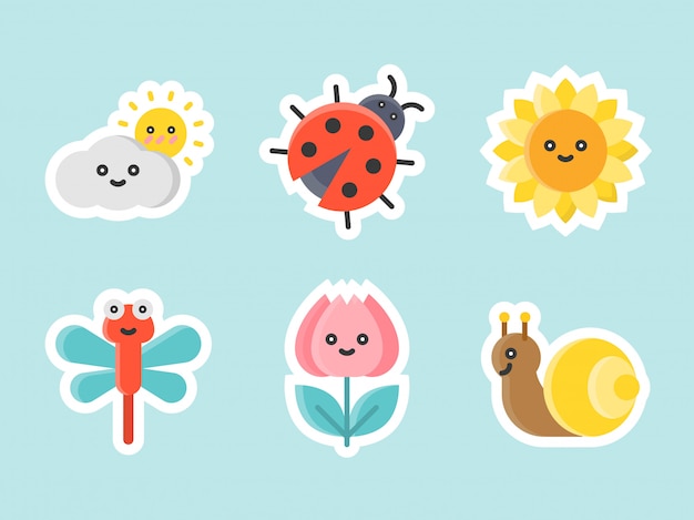 Easter flat sticker icon set