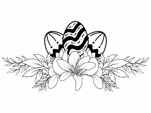 Easter Flower Eggs Line Art