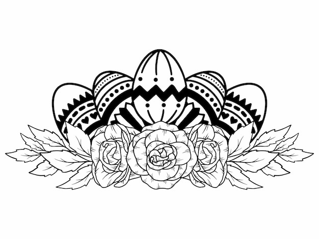 Easter Flower Eggs Line Art