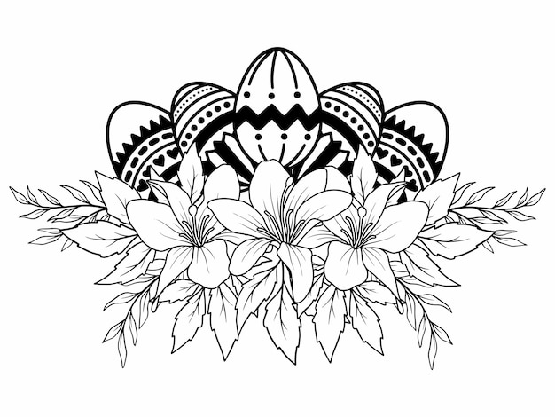 Easter Flower Eggs Outline Illustration