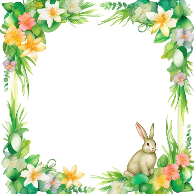 Easter frame with rabbit and watercolor flowers Vector image