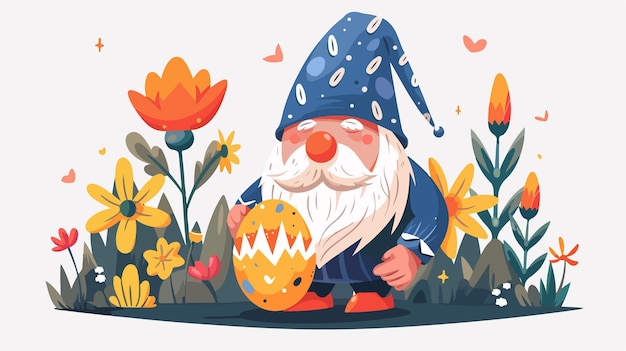 Vector easter gnome with colorful egg flat icon vector illustration