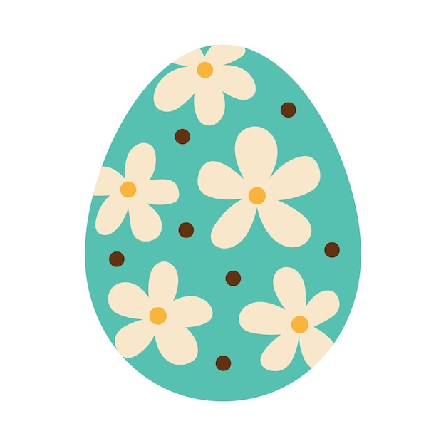 Easter green egg with white flowers and brown dots Egg hunt Easter tradition Easter green egg with chamomile flowers in flat design