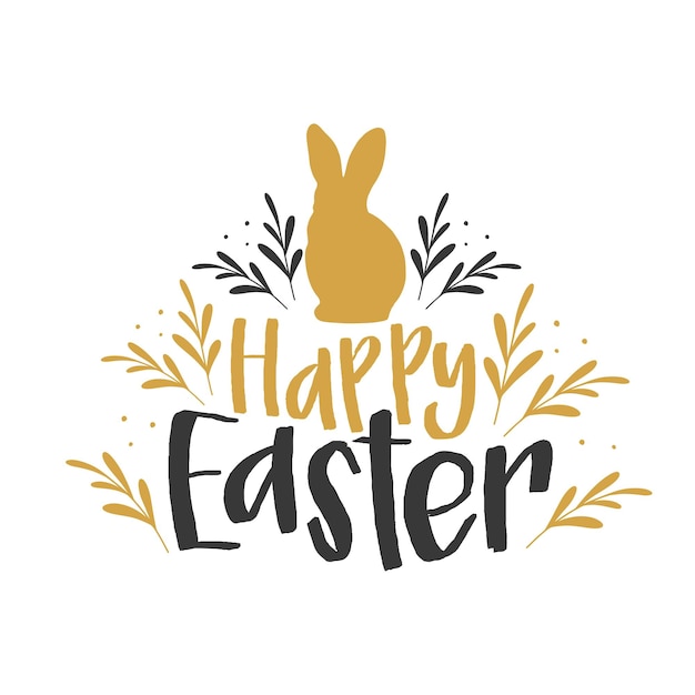 Easter greeting card with lettering and silhouette of rabbit bunny Happy easter