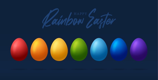 Easter greeting card with rainbow colors eggs