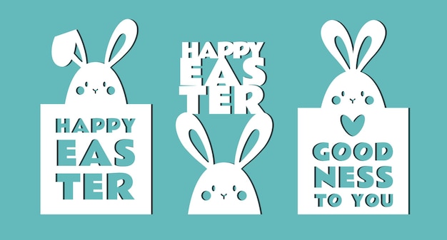 Easter greeting cards with bunnies.Templates for cutting.