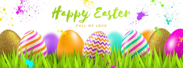 Easter greeting illustration Calligraphic Easter greeting with multicolored painted holiday eggs