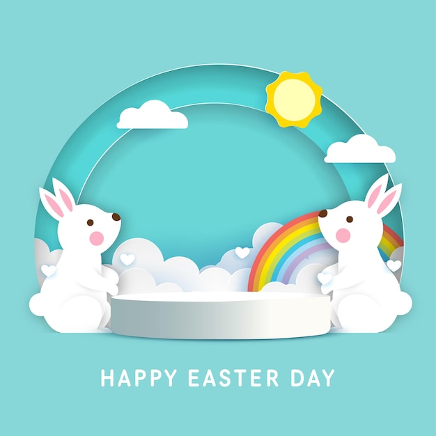 Easter greeting with 3d product podium in papercut style.