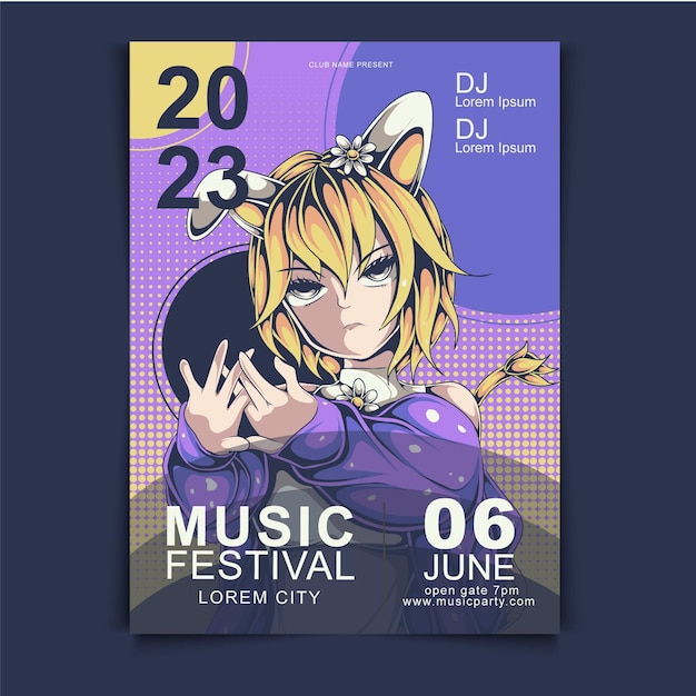 easter hand drawn music festival poster with anime style