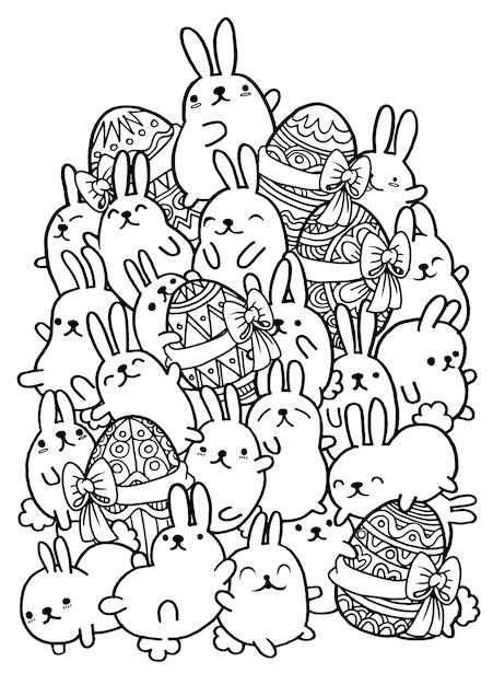 Easter hand drawn vector egg and rabbit