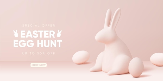 Easter holiday 3d illustration Matt pink color modern banner Vector illustration