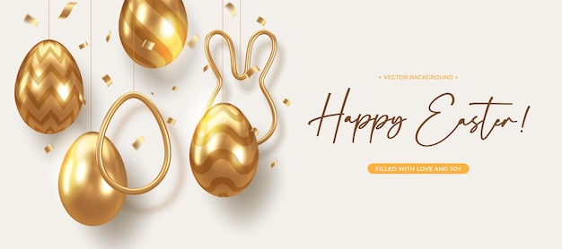 Easter Holiday background with golden decor elements Vector illustration