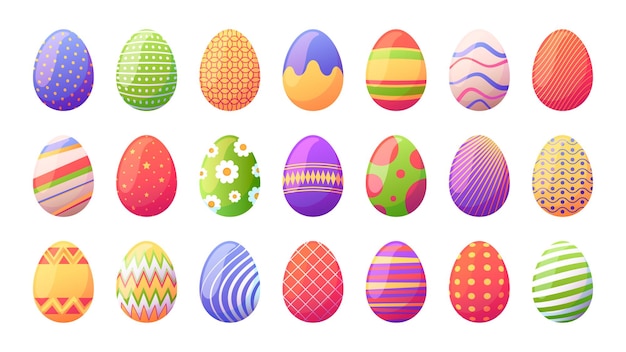 Easter holiday egg Abstract cute colorful eggshell icons traditional ornament elements with minimal pattern for egghunting decoration Vector collection