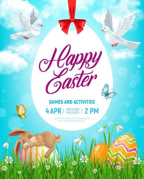 Easter holiday flyer with cute cartoon rabbit