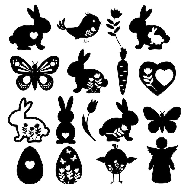 Easter icon set, black silhouette isolated vector illustration