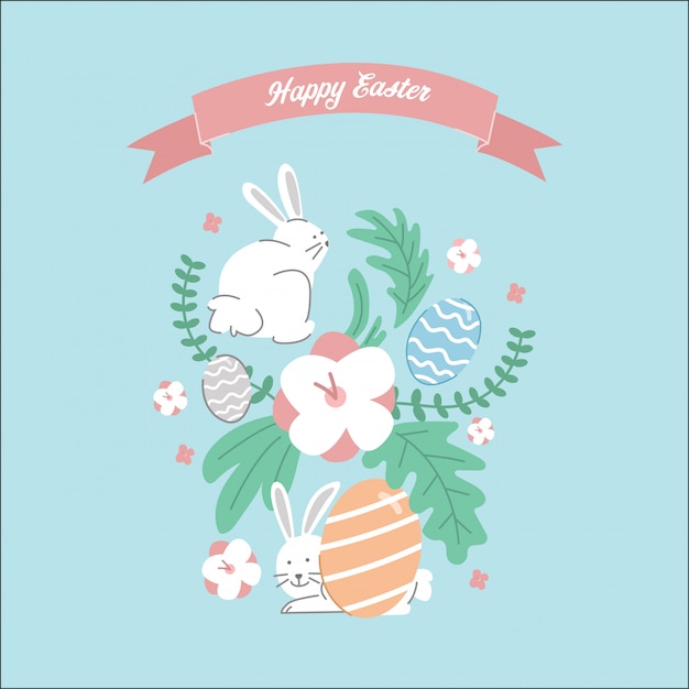 Easter Illustration vector with Bunny and Eggs