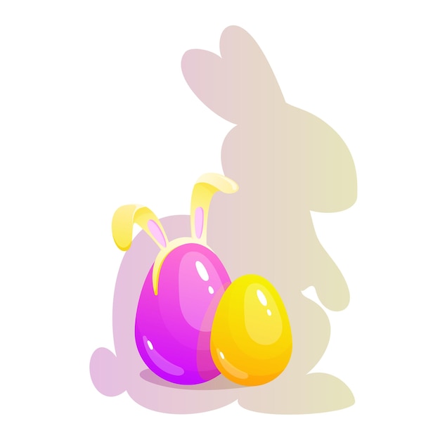 Easter illustration with eggs and rabbit silhouette