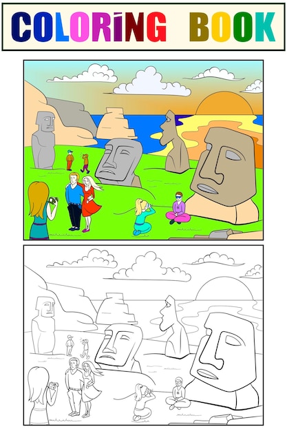 Easter Island excursions coloring color black and white vector