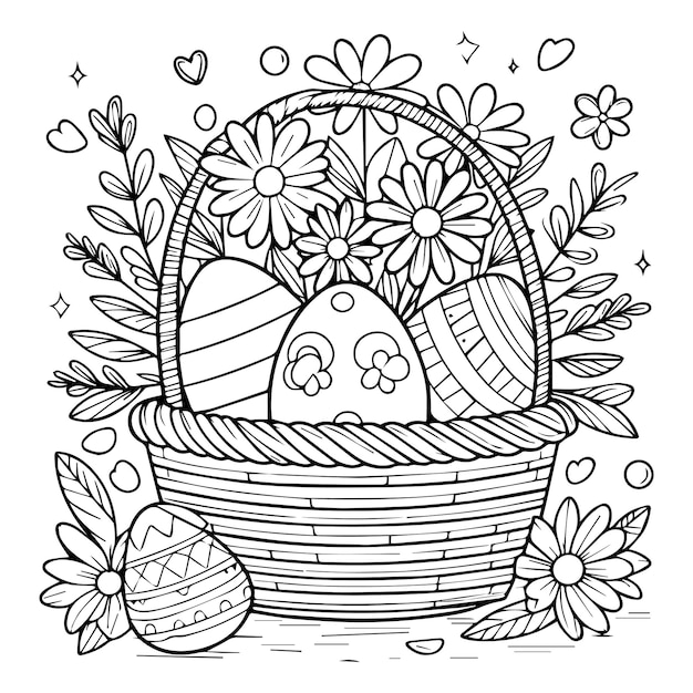 Easter Joy Bunny free preschool easter egg coloring pages for kid Blossoms and Decorated Egg