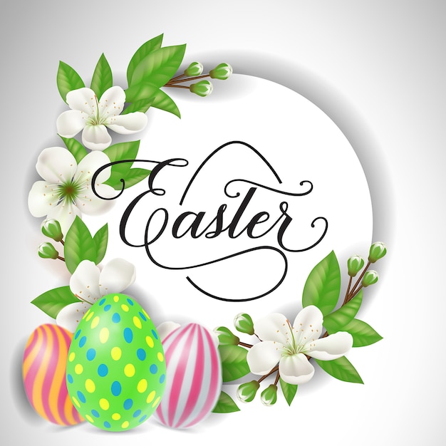 Easter Lettering with Eggs and Flowers