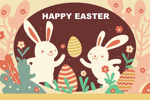 Easter monday, decorated easter card, banner. Bunnies, Easter eggs