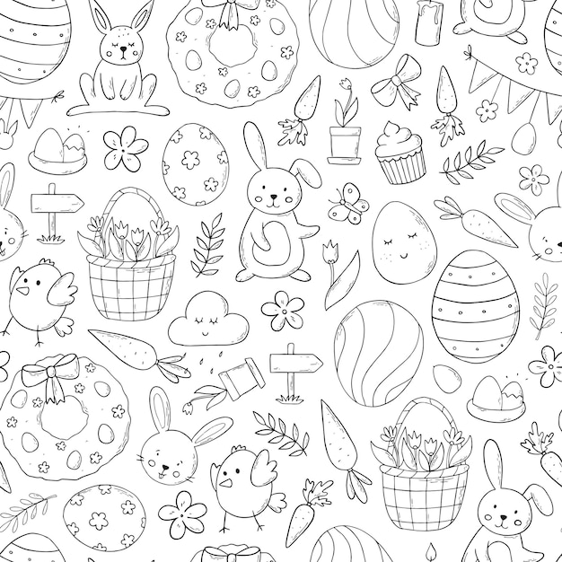 Easter monochrome seamless pattern