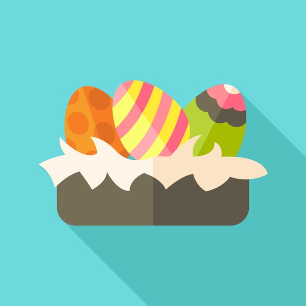 Easter nest with eggs. Flat stylized illustration with shadow