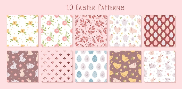 Easter pastel floral seamless patterns bundle