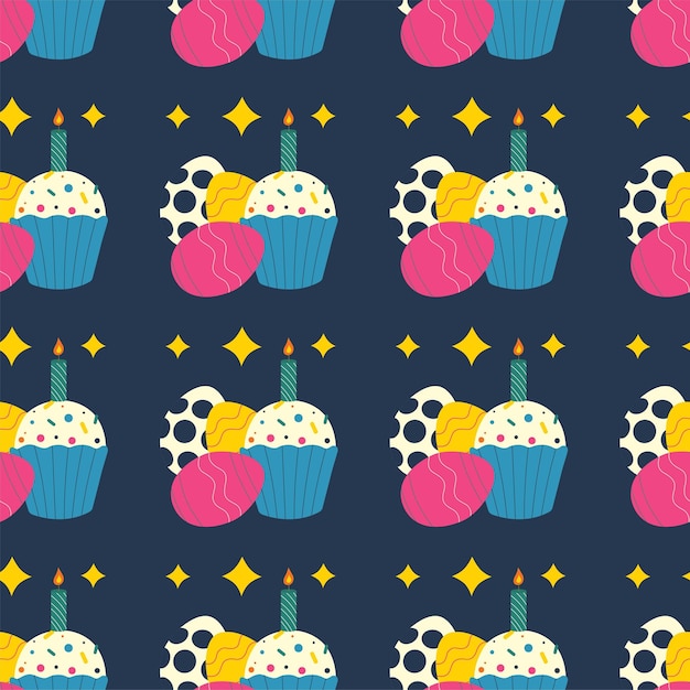 Easter pattern with eggs bow text chicken flowers