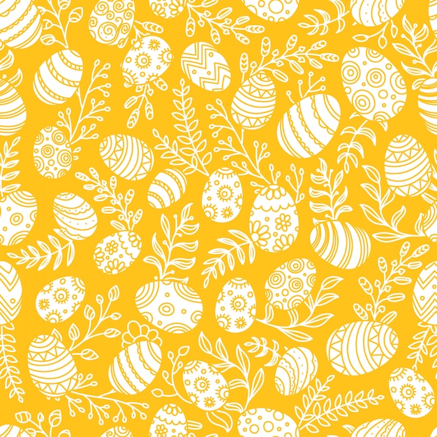 Easter pattern with eggs and spring flowers. Seamless vector pattern