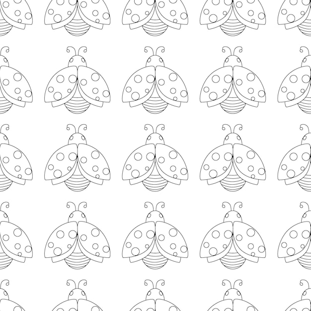 Easter pattern with insect ladybug Line art