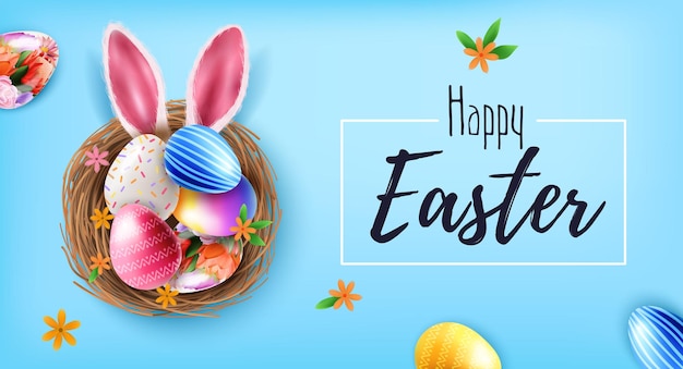 Easter poster banner with eggs and branches