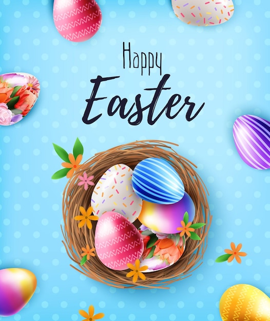 Easter poster banner with eggs and branches