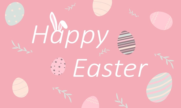 Easter poster with Easter eggs and on pink background Greetings and presents for Easter Day Vector illustration