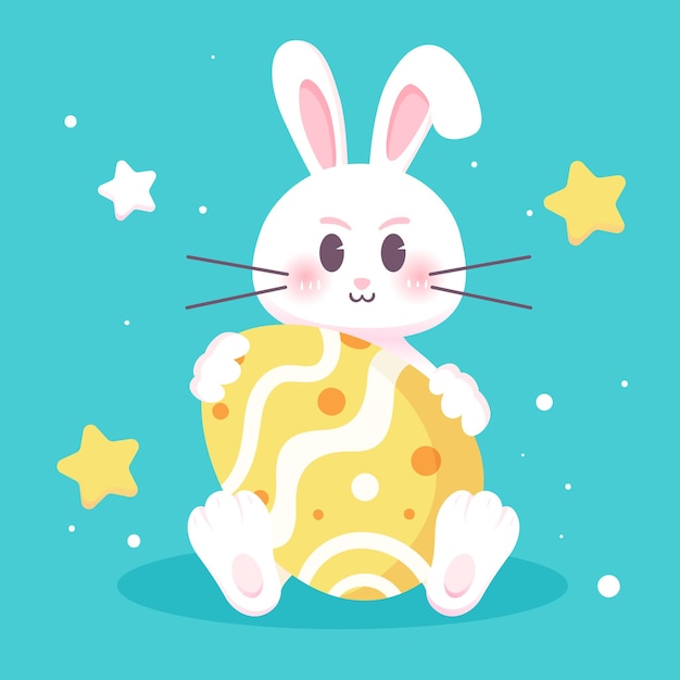 Easter rabbit colored eggs little white rabbit in the forest western festival vector