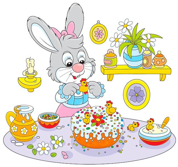 Easter rabbit decorating a fancy cake