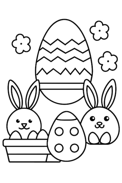 Easter Rabbit and Eggg coloring Page for kids and Adults