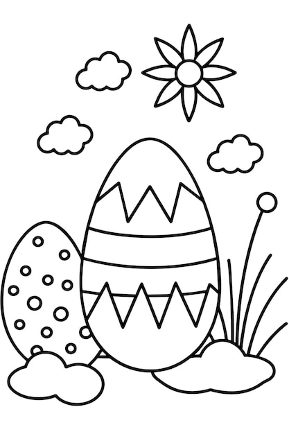 Easter Rabbit and Eggg coloring Page for kids and Adults