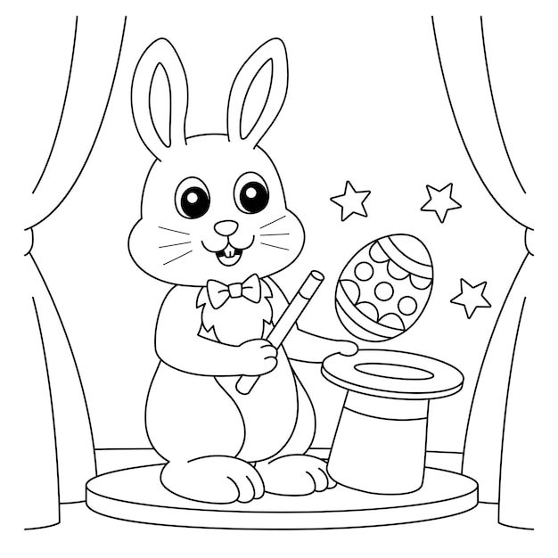 Easter Rabbit Magician Coloring Page for Kids