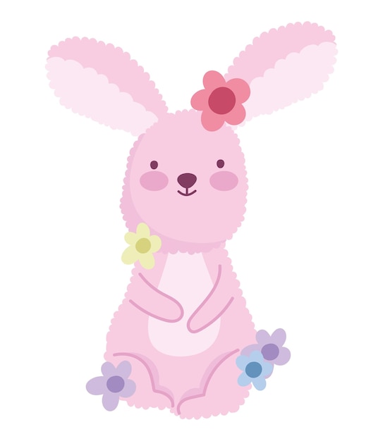 easter rabbit with flowers isolated icon