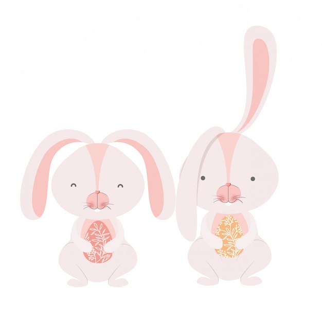 Easter rabbits with egg isolated icon