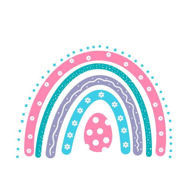 Easter Rainbow Hand drawn cute boho clipart Vector template for Easter banner poster flyer greeting card tshirt etc