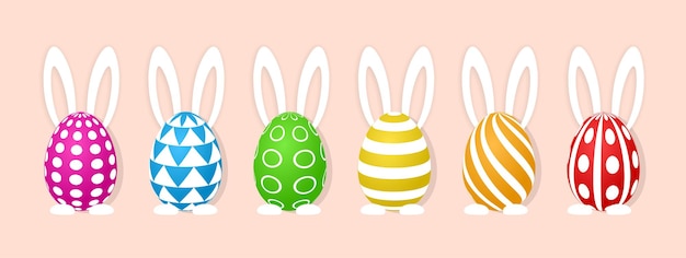 Easter realistic egg with bunny 3d ester egg Vector illustration concept