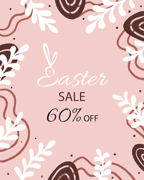 Easter sale banner trendy design with typography hand painted plants dots eggs and bunny