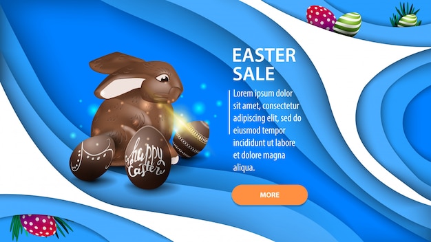 Easter sale, modern blue horizontal discount banner