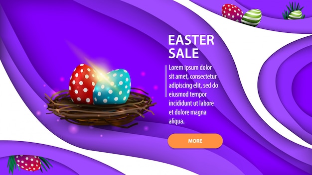 Easter sale, modern purple horizontal discount banner