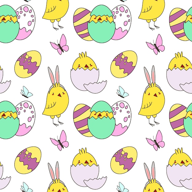 Easter seamless pattern Cute little chicks Easter holiday decorative background perfect for printsflyersbannersholiday invitations and more Vector Easter illustration EPS